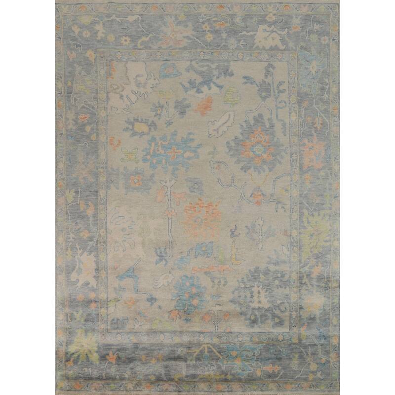 Oriental Beige Oushak Indian Area Rug Hand-Knotted Wool Carpet - 7'10" x 10'2"