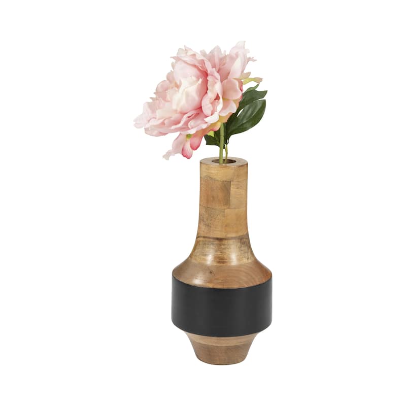 Sagebrook Home Modern Neutral Mango Wood Brown/Black Cylinder Tone Natural Vase - 6" x 6" x 11"