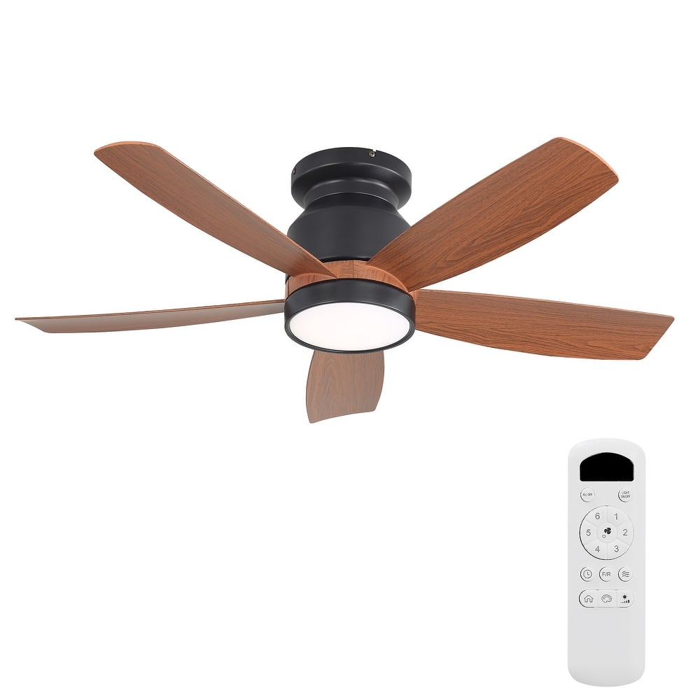 Sofucor 42/52 Inch Low Profile Flush Mount Ceiling Fan with Light,Remote Control,Solid wood/ABS Blades,Reversible Quiet DC Motor