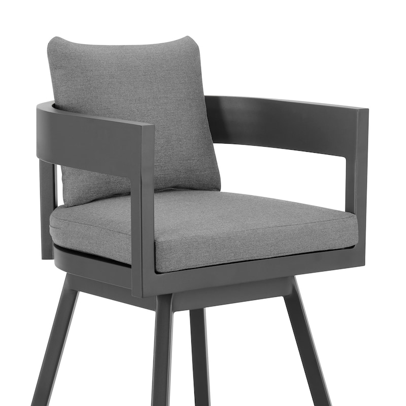 Enya 26 Inch Outdoor Swivel Counter Stool Chair, Gray Aluminum, Cushions