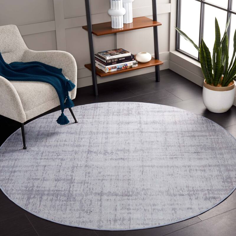 SAFAVIEH Tacoma Marcia Mid-Century Modern Machine Washable Rug. - 8' Round - Light Grey/Grey