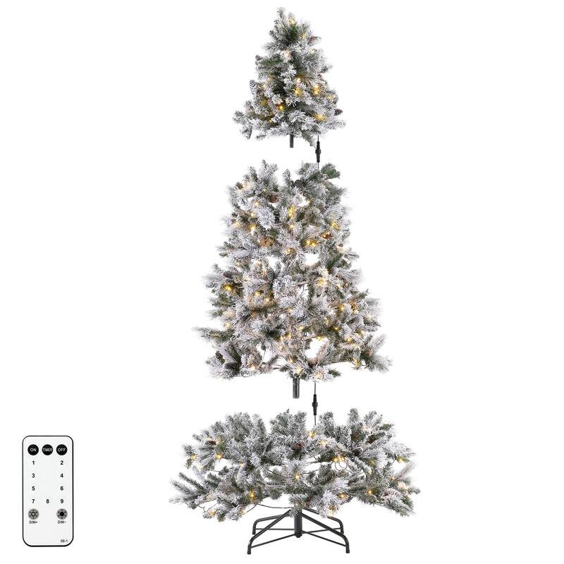 SAFAVIEH 7.5 Ft, Frosted Green, Pre-Lit Artificial Christmas Tree With Pine Cones - 50"W x 50"D x 90"H