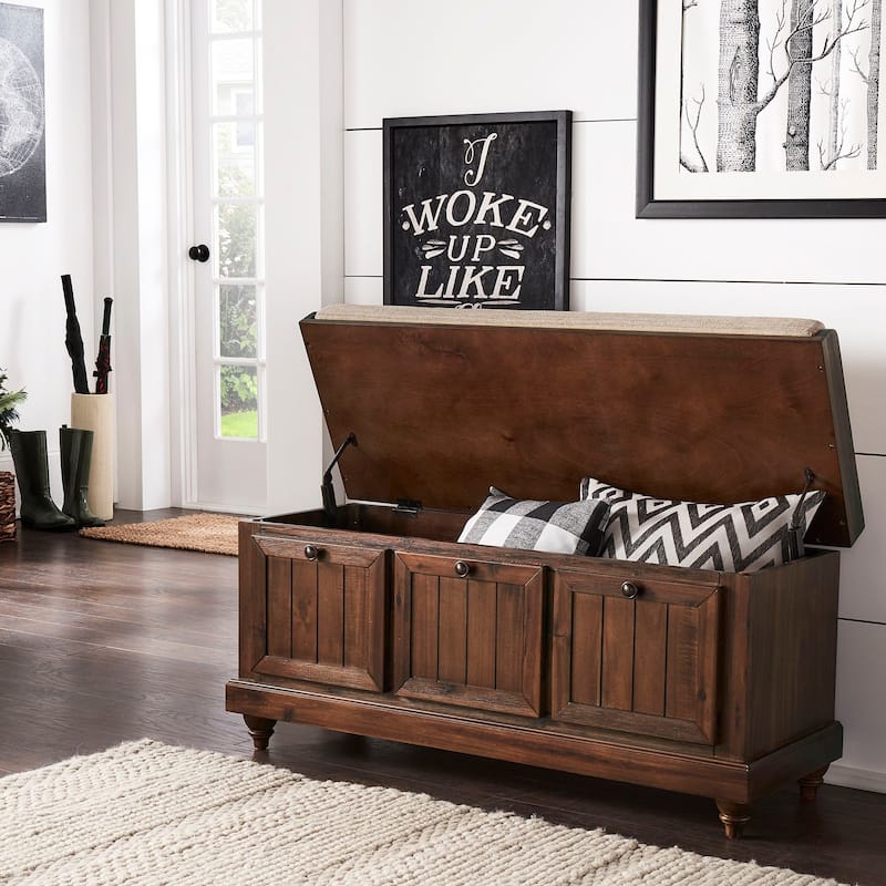 Granger Storage Bench with Linen Seat Cushion by iNSPIRE Q Classic - Antique Brown
