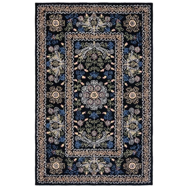 SAFAVIEH Handmade Celedonia Modern Medallion Micro-Loop Wool Area Rug - 6' x 9' - Black/Green
