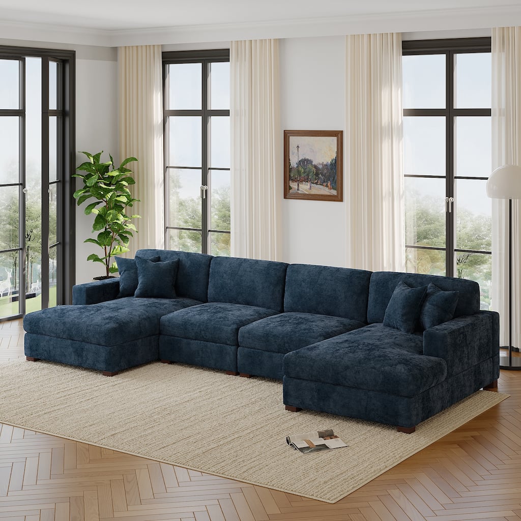 Modern Upholstered Chenille Modular Sectional Sofa with 2 Chaise