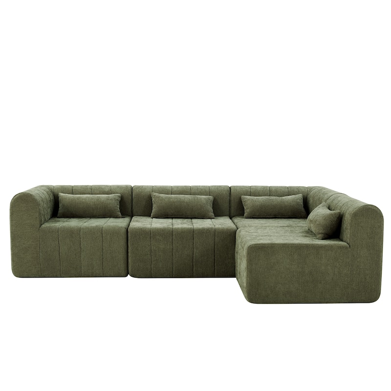 Christopher Knight Home - Modular Polyester Upholstered Sectional Sofa with 4-Piece Compressed Sponge - 145.5"