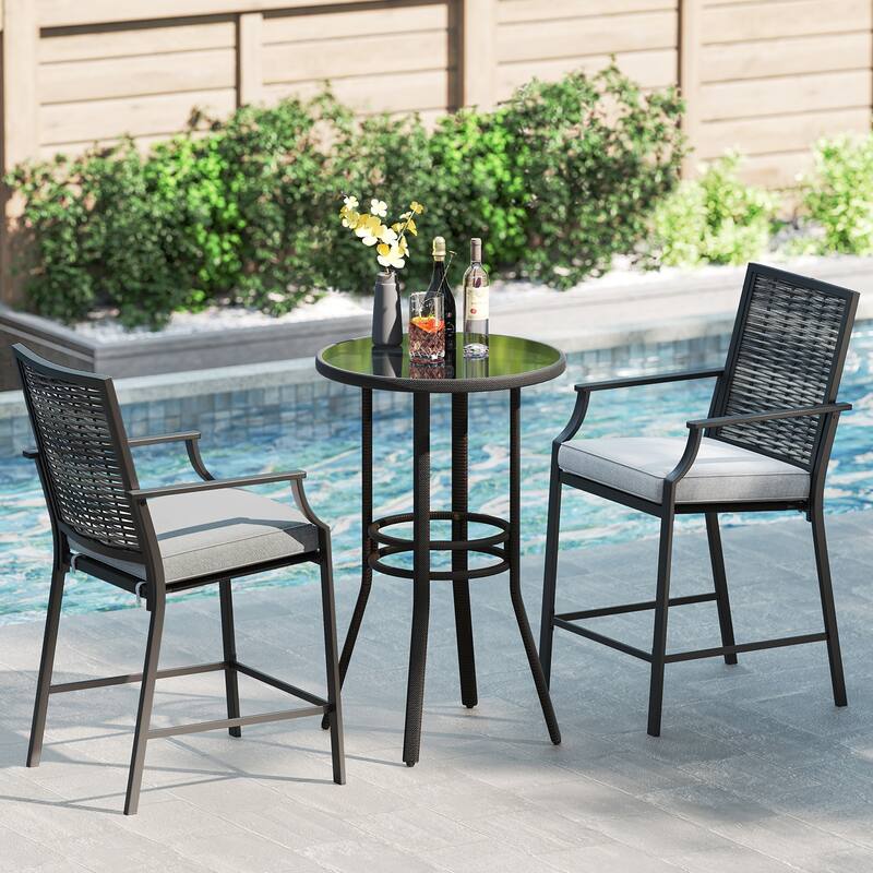 Gymax Patio Bar Stools Set of 4 w/ Armrest Fabric Seat & Heavy-Duty
