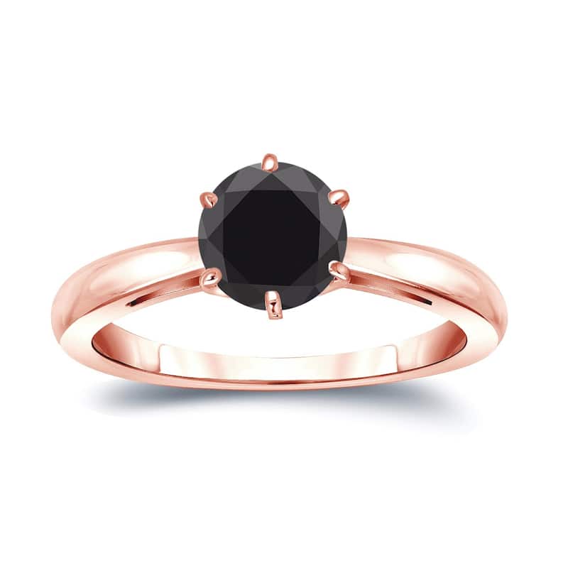 Auriya 14k Gold 1 1/2ctw Round Solitaire Black Diamond Engagement Ring 6-Prong - Rose - 4
