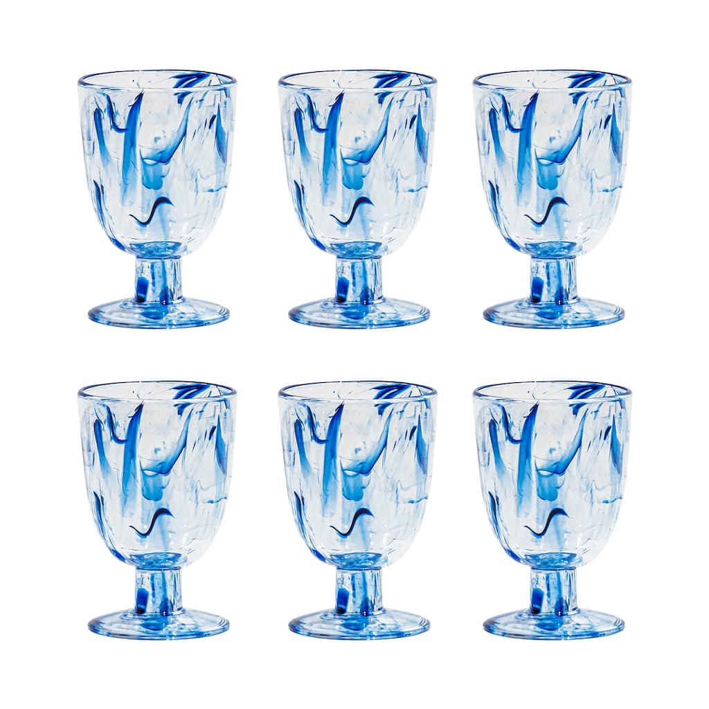 Abode Homewares by TarHong Aegean Swirl Goblet, Blue, 14 oz. Set of 6