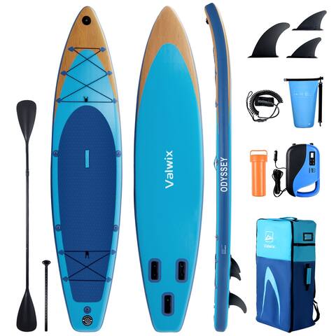 12FT Inflatable Stand Up Paddle Board w/Electric Pump & Built-in Action Camera Mount Base, iSUP Paddleboard 350LBS Capacity
