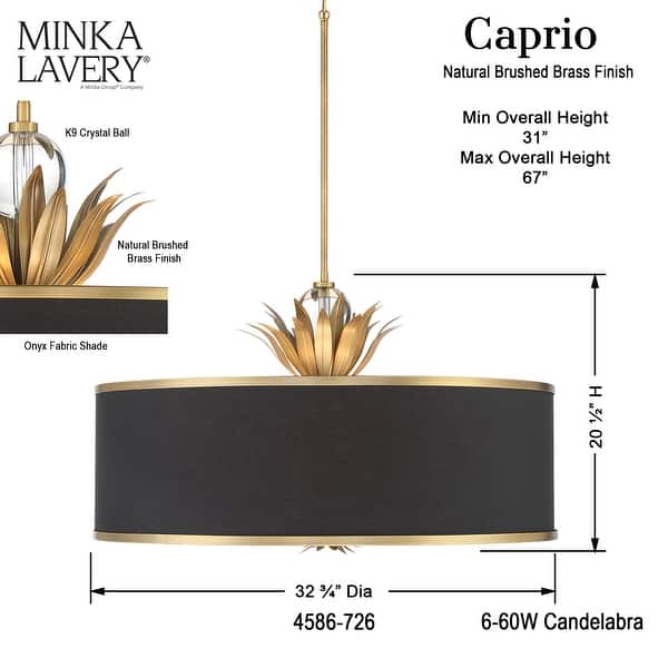 dimension image slide 1 of 2, Minka Lavery 4586 Caprio 6 Light 33" Wide Multi Light Pendant with