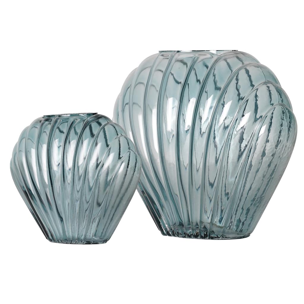 American Art Decor Sea Scallops Azure Glass Vase Set - 11.4" x 8.6" - 11.4" x 8.6"