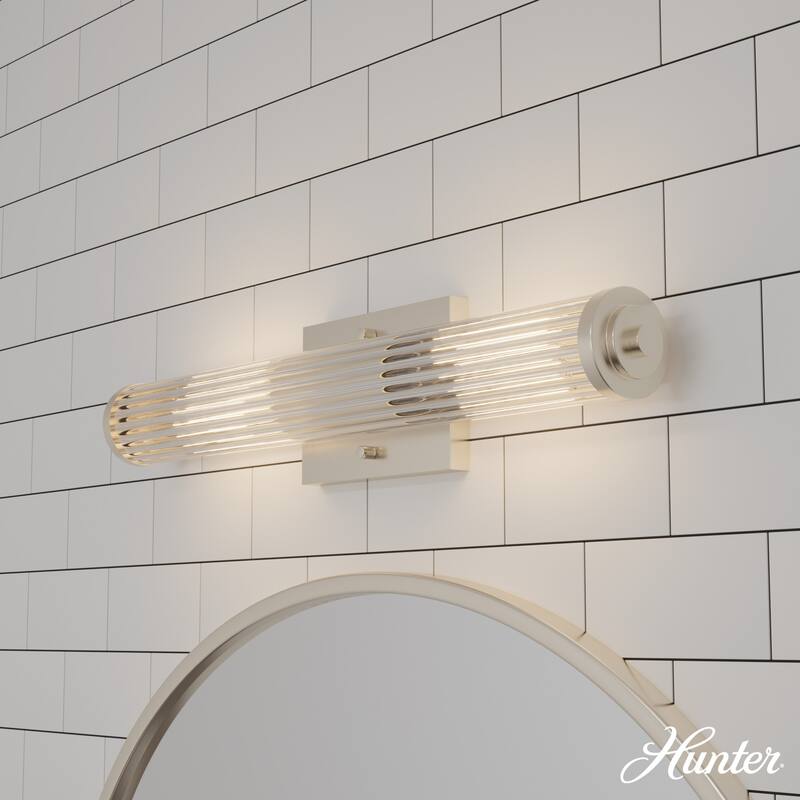 Hunter Holly Grove Bathroom Vanity Wall Light, Art or Shelf Light - Contemporary - Damp Rated! - 24" - Brushed Nickel - Clear Glass