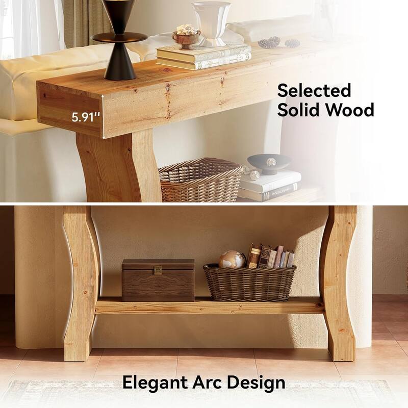 Solid Wood Console Table for Entryway, 59-Inch Long Sofa Table with Stable Curved Legs