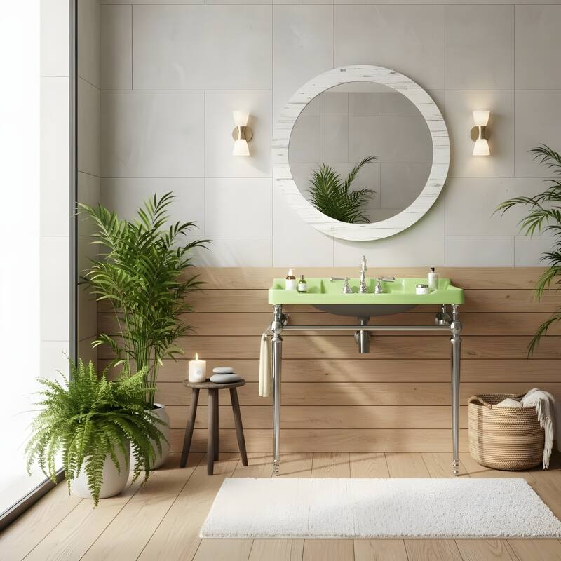 Wall-Mounted Bathroom Vanity with Ceramic Basin and Metal Legs