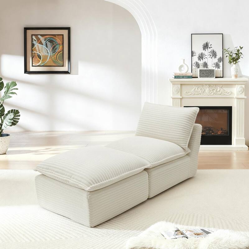 Modern corduroy cloud sofa, can be freely combined and has a comfortable sitting experience, suitable for modern living room - White