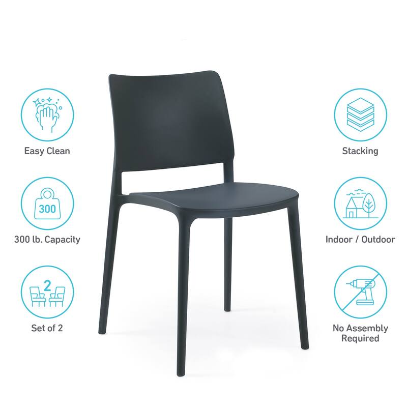 WRGHOME Modern Stacking Patio Dining Side Chair Indoor/Outdoor (Set of 2) - 31.30'' H X 19.29'' W X 21.06'' D