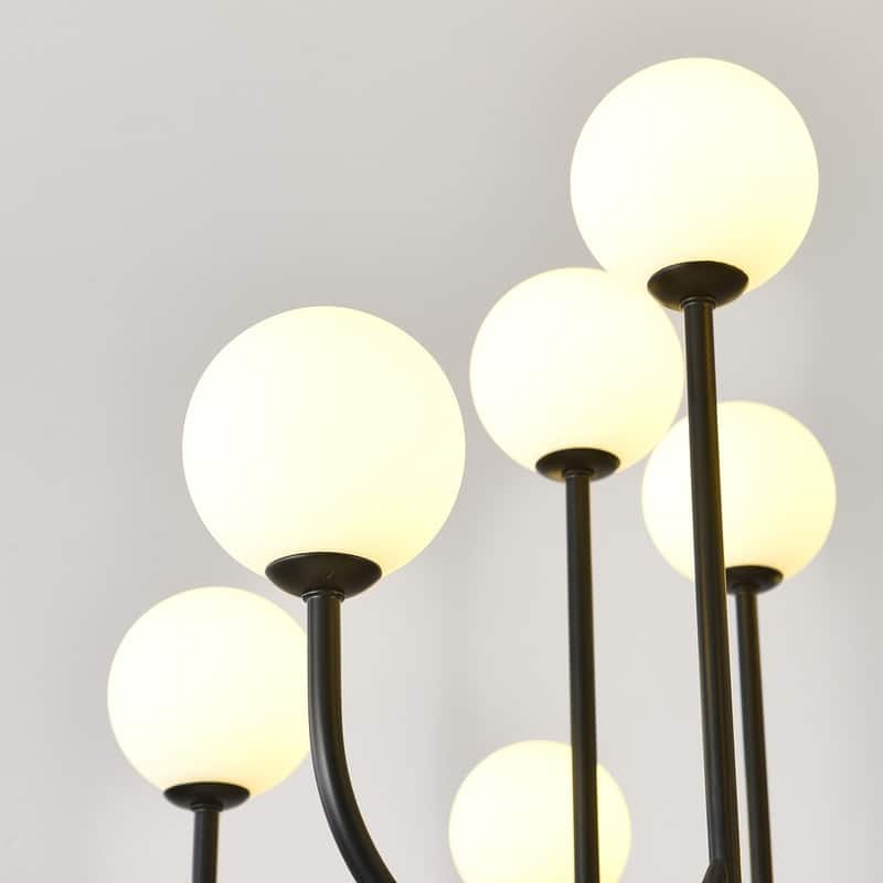 16 Lights Black Sputnik Chandelier 49in Modern Chandelier Mid Century Chandelier with Milk Glass Globe Shades - 36.61