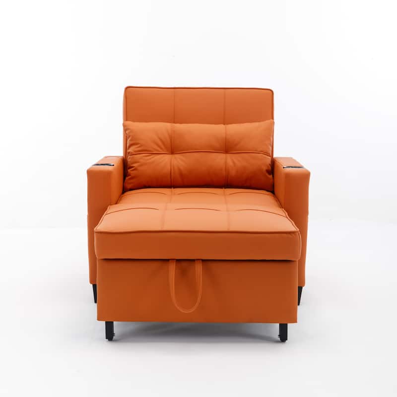 Futon Chair Bed Convertible Chair 3-In-1 Pull Out Sleeper Chair Beds With Usb Ports