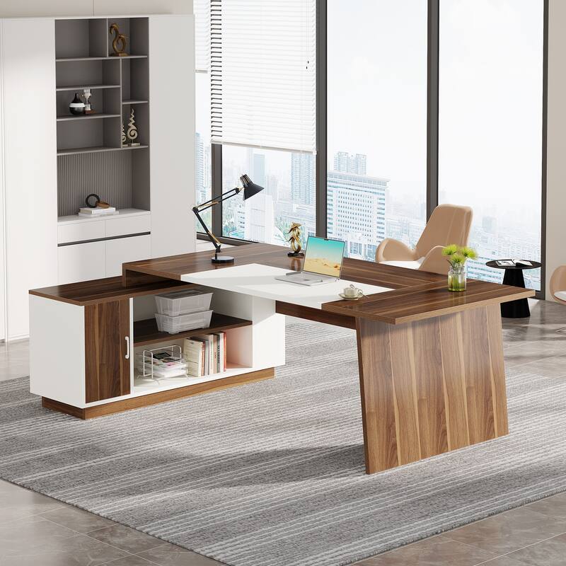 70.5'' Large Executive Desk with File Cabinet, Modern L -Shaped Desk