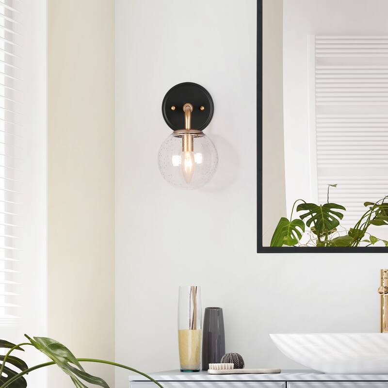 Malryn Modern 1-Light Glass Bathroom Vanity Light Gold Black Wall Sconce