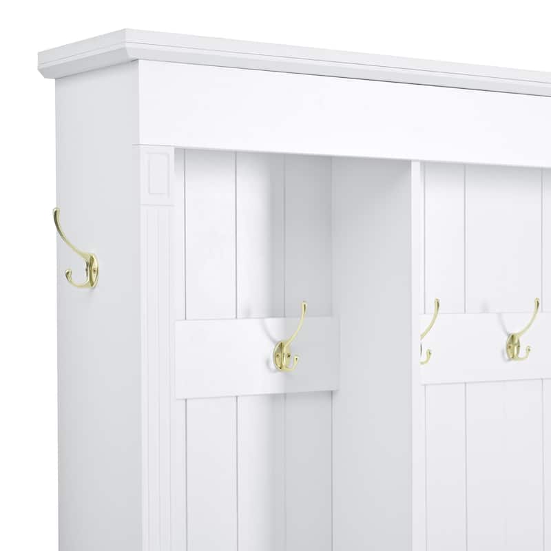 Hall Tree Hallway Storage Bench with Shoe Cubbies and Coat Rack with Hooks