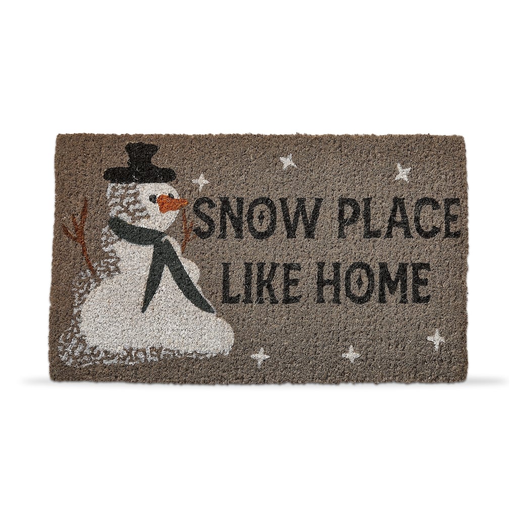 1'6" x 2'6" Snow Place Like Home Sentiment with Snowman Rectangle Indoor and Outdoor Coir Door Welcome Mat Grey Background