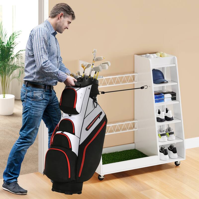Moasis 35.4" Wide Golf Storage Garage Organizer Sport Balls Storage Rack with Wheels