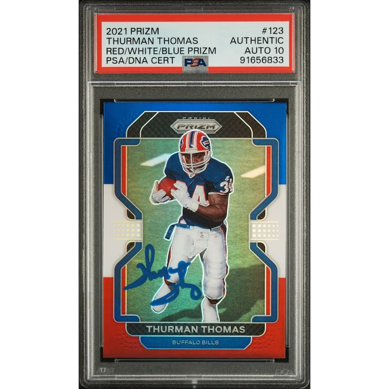 Thurman Thomas 2021 Panini Prizm Red White Blue Signed Card #123 Auto PSA 10 - 8'6" x 11'6"