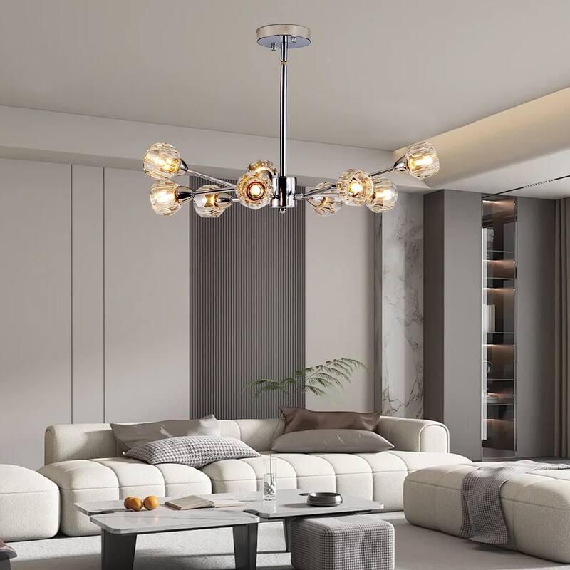Anmytek 28" Modern Crystal Chandelier Chrome 9-Light Pendant Lighting for Dining Room Living Room - 28 Inch