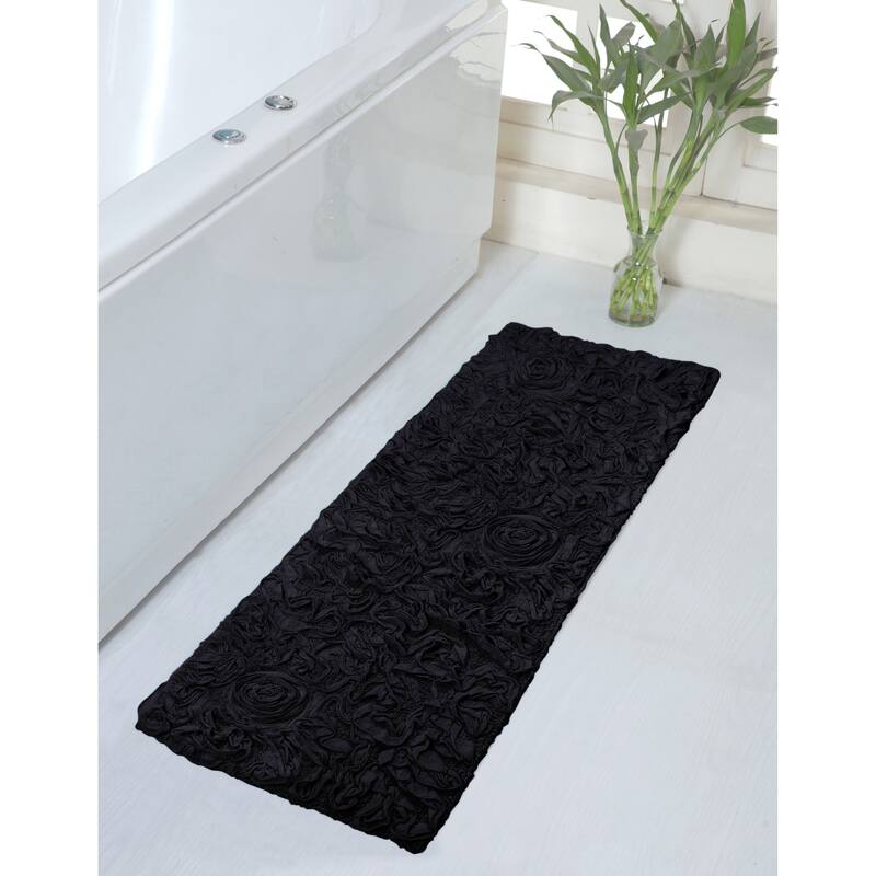 Bell Flower Bathroom Rug, Cotton Soft, Water Absorbent Bath Rug, Non Slip Shower Rug Machine Washable 21"x54" Runner - Black