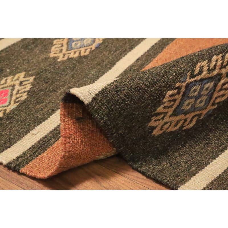 Hand Woven Oriental 100% Wool Carpet Southwestern Tribal Oranges & Rust Kilim Area Rug - 11' 2'' X 5' 8''