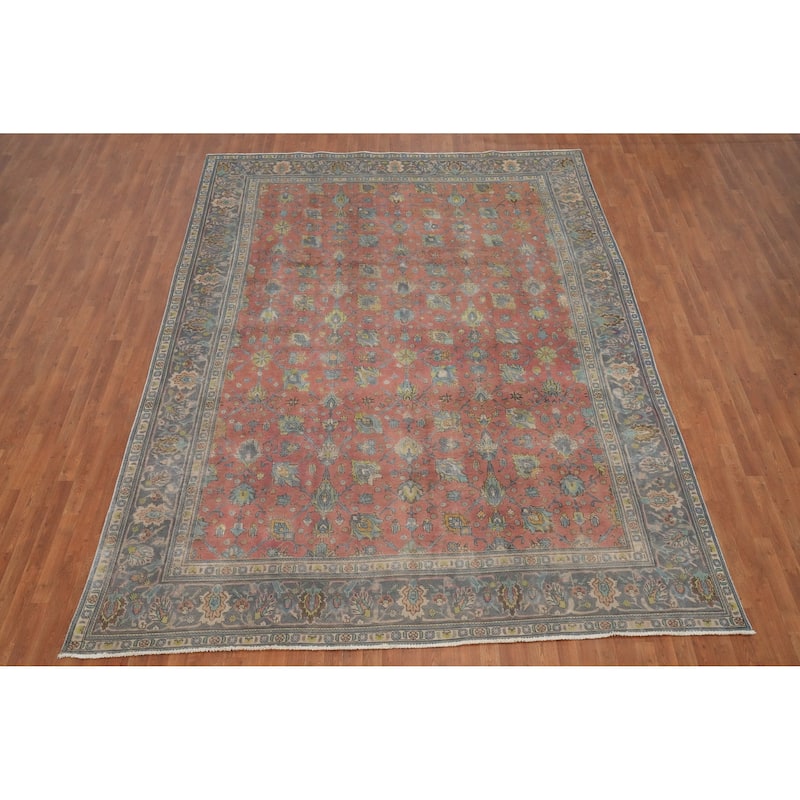 Hand Knotted Oriental 100% Wool Carpet Traditional All-Over Pink Tabriz Area Rug - 12' 8'' X 9' 7''