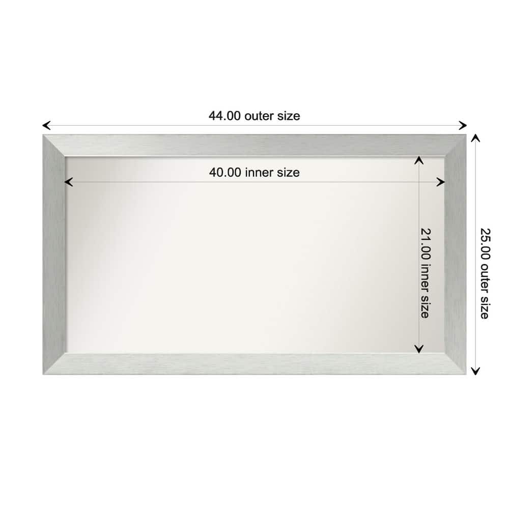 Brushed Sterling Silver Framed Non-Beveled Custom Wall Mirror, Bathroom Vanity Mirror