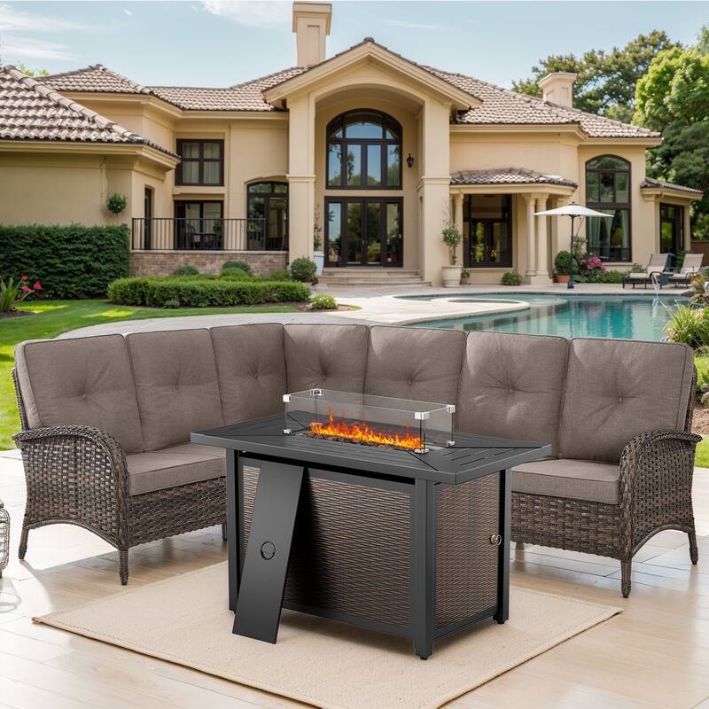Patio Furniture Set with 43" Propane Gas Fire Pit Table - Grey - Brown