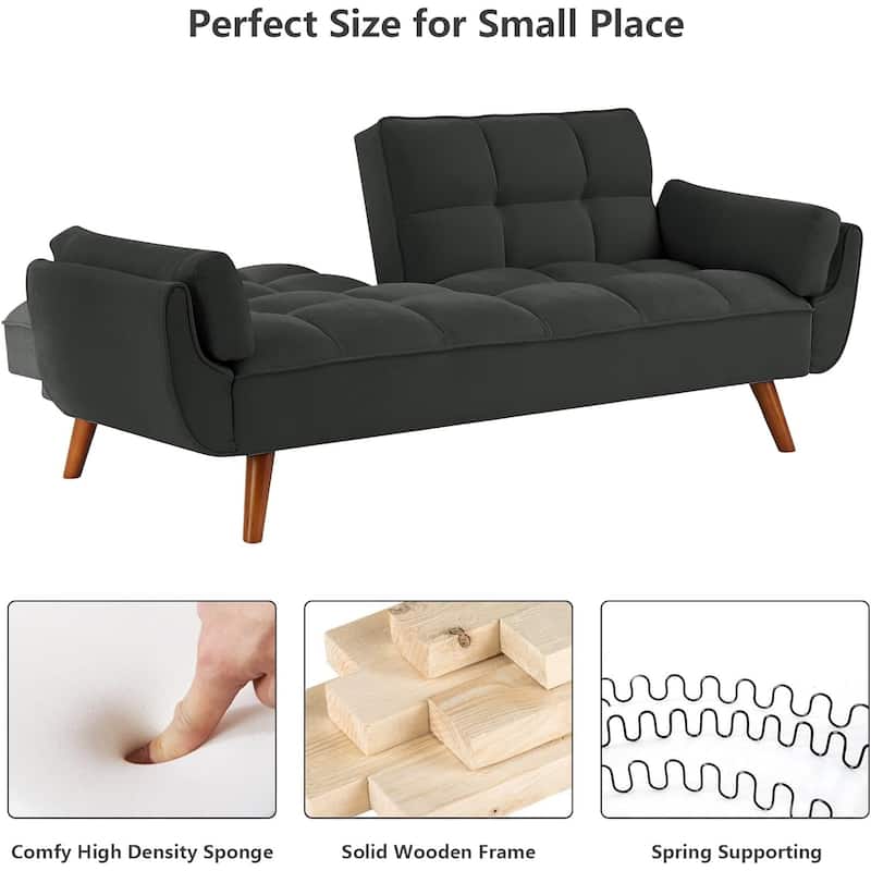 Futon bed Velvet Sofa, Adjustable Backrest Convertible Sleeper Futon Loveseat with Tapered Wood Legs for Living Room, Bedroom