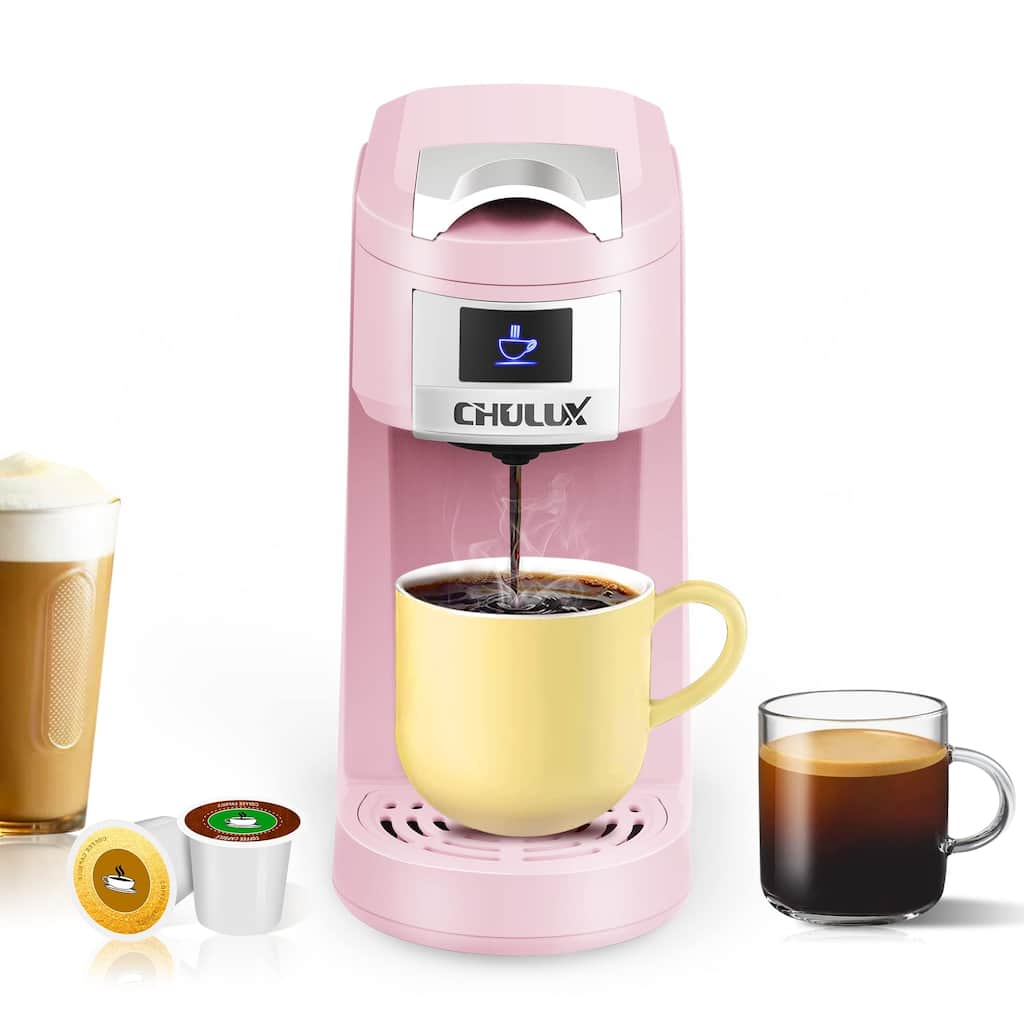 Upgrade Single Serve Coffee Maker for K Cup & Ground Coffee, Pink Mini Single Cup Coffee Machine with One Touch Function