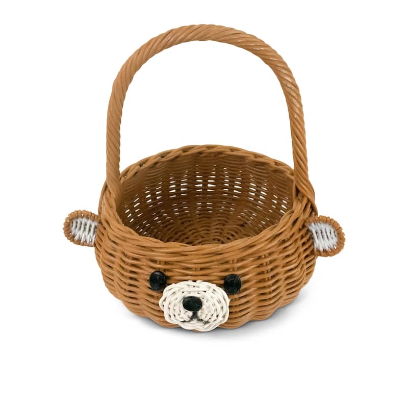 Hand Woven Bear Rattan Wedding Flower Girl Basket Easter Decorative Home Decor Bin Organizer Storage Cute Handmade Decoration