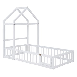 Wooden Toddler Floor Bed Frame w/Detachable & Clothes Drying Rack