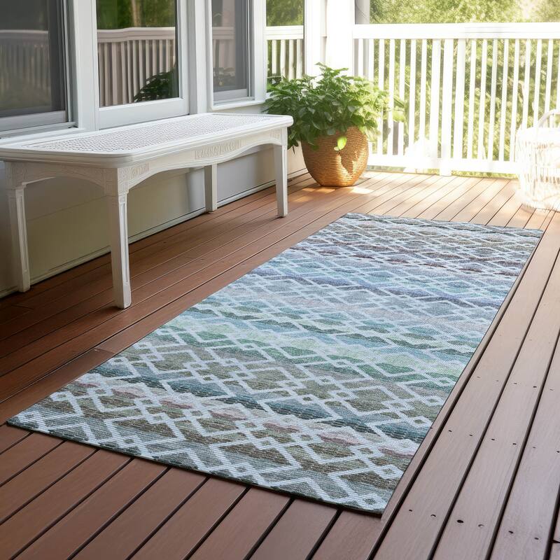 Machine Washable Indoor/ Outdoor Cabo Stripe Chantille Rug - Sky - 2'3" x 7'6"