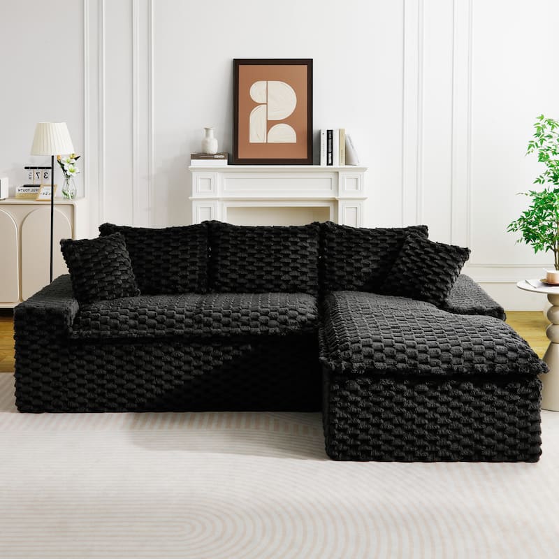 Versatile Turtle Velvet Sectional Sofa with Loveseat Couch and Chaise Lounge, Free Combination Modular Compressed Couch - Black