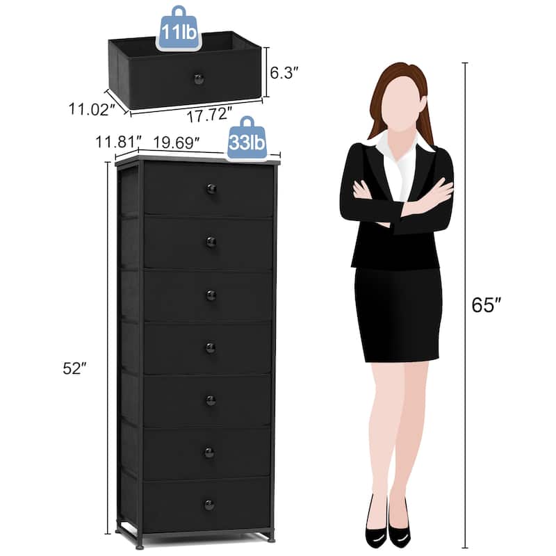 Slim Tall Vertical 7-Drawer Chest Dresser Closet Storage Organizer Unit for Bedroom