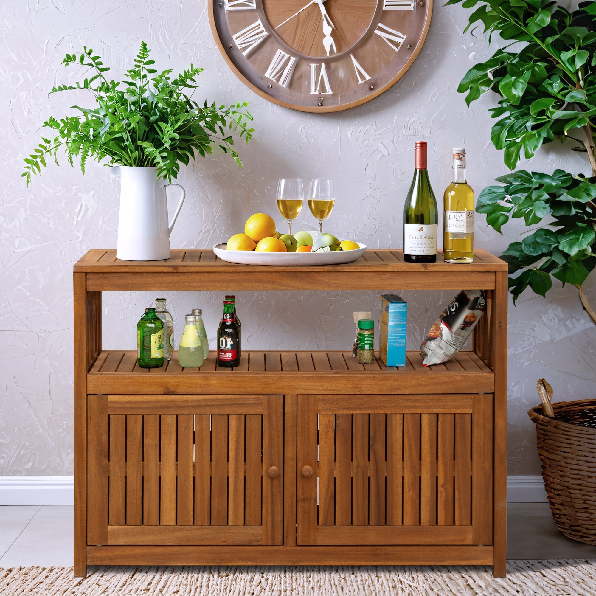 Furniwell Patio Wood Acacia Buffet Sideboard with Storage Outdoor Wooden Cabinet with Shelves On Sale Bed Bath Beyond 40372624