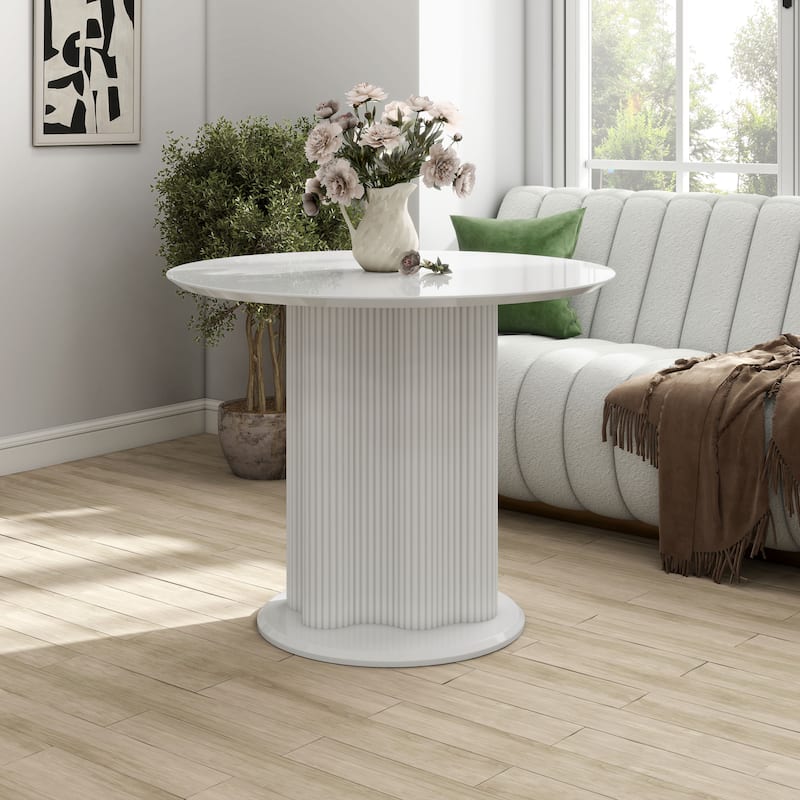 Furniture of America Astra Modern Wood Round Dining Table with Fluted Base