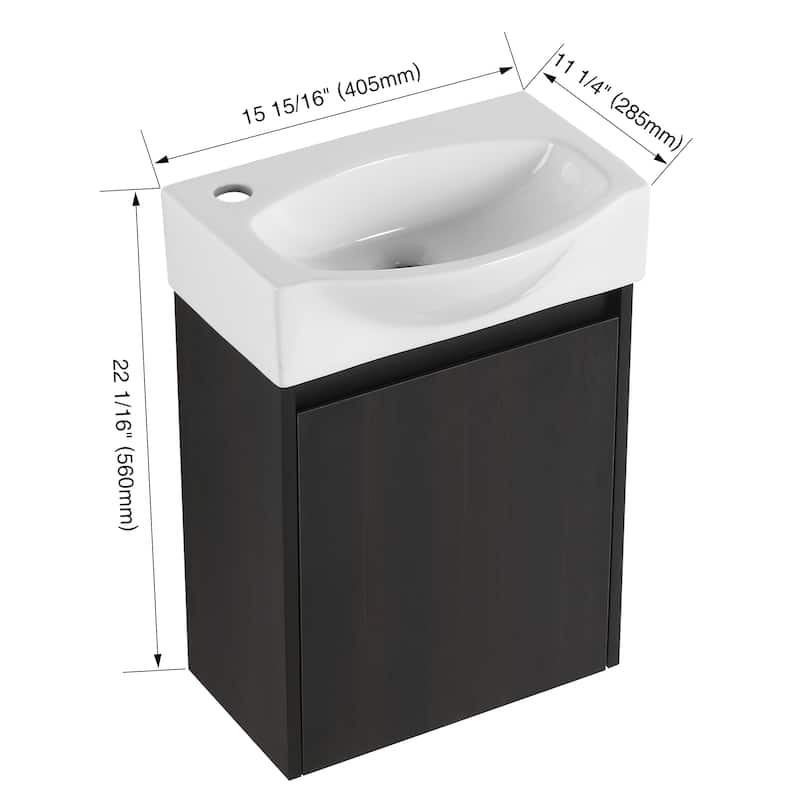 Bathroom Vanity With Sink In 16/20/24/30/36 Inch, Floating Bathroom Vanity With Soft Close Door