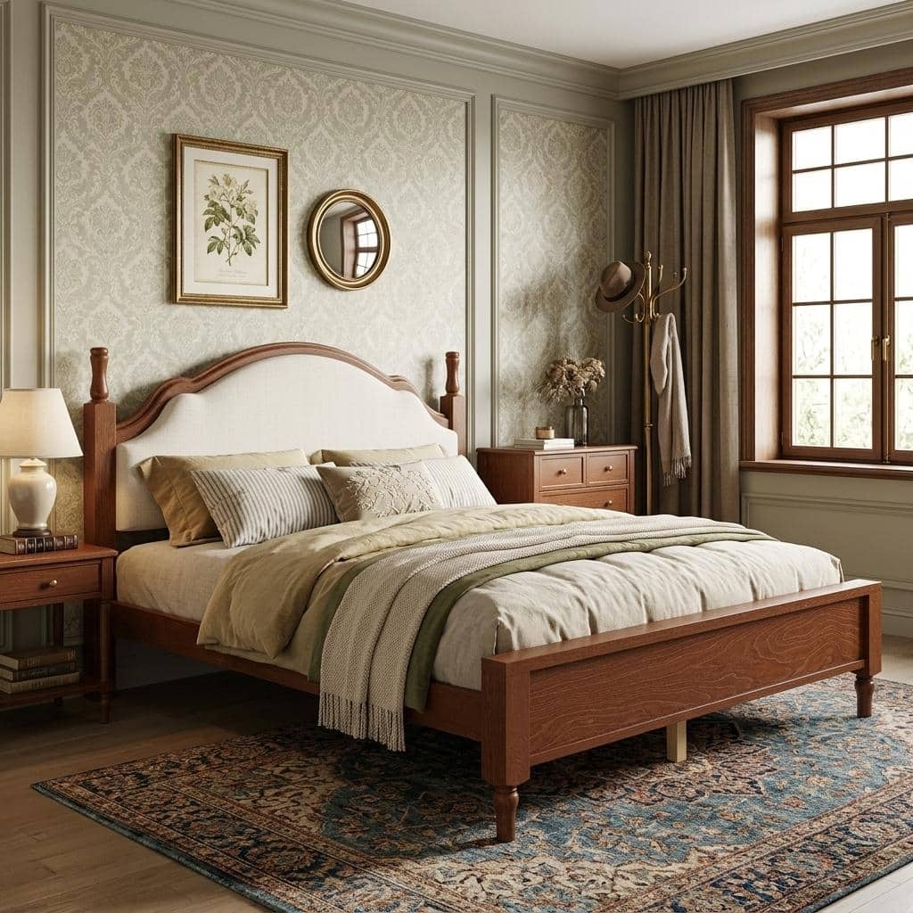 Wood Platform Bed with Upholstered Curved Headboard by Harper&Bright Designs