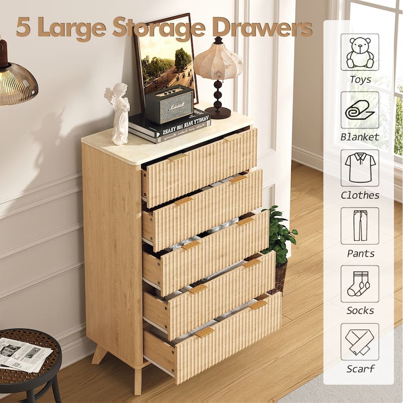 Modern 5 Chest of Drawers, Wood Dresser for Bedroom, Living Room