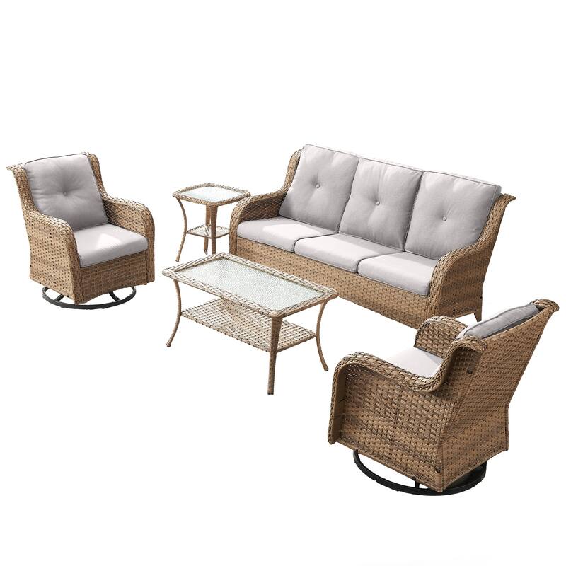 Pocassy 5 Pieces Outdoor 4 Inch Sofa Swivel Chairs Table