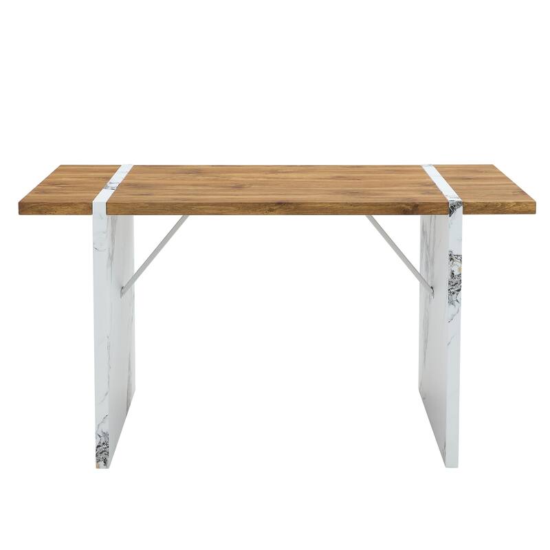 Natural Wood Grain Mdf Dining Table,Wood Textured Desktop,Marble Patterned Table Legs