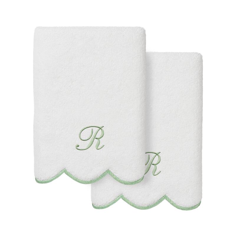 Authentic Hotel and Spa 100% Turkish Cotton Green ADORNIA Scallop Personalized 2 Piece Hand Towel Set - 2 Hand Towels - R